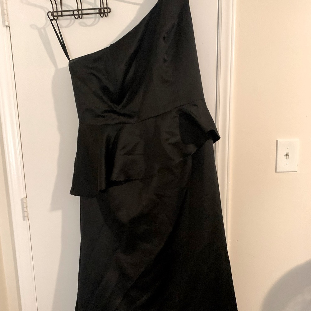 All black evening gown.. Dress worn in a wedding but dress is for any occasion.